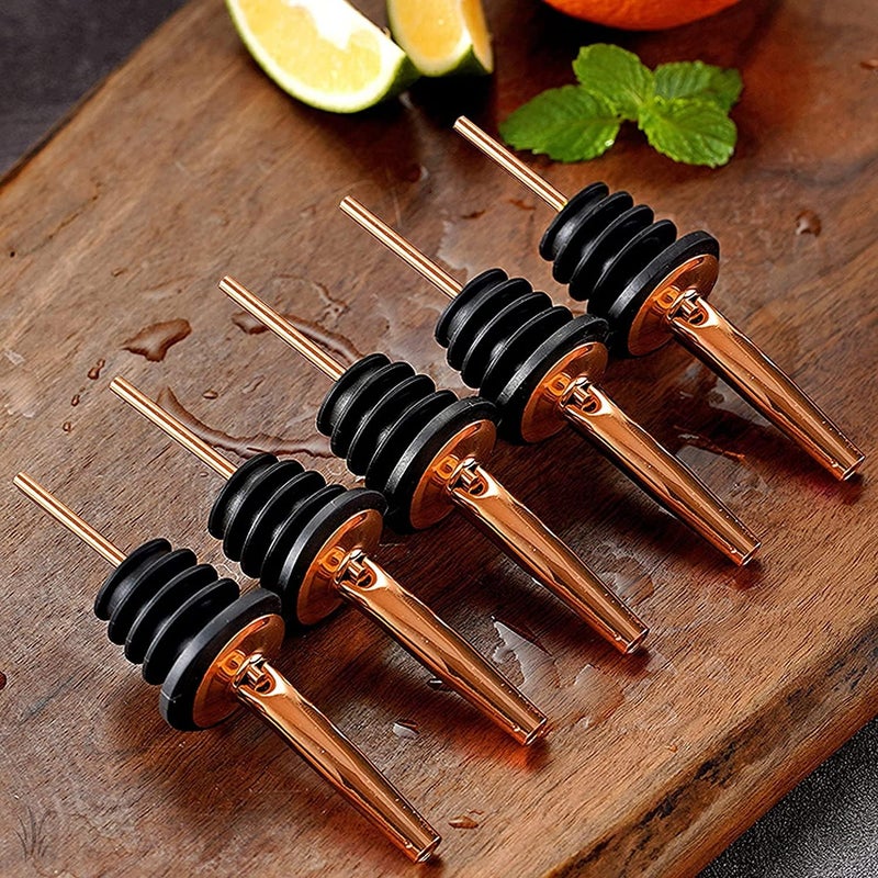 LEGERM Stainless Steel Copper Liquor Pour Spouts Set - Tapered Speed Pours Nozzles with Rubber Dust Caps | Pourers For Alcohol, Olive Oil & Liquor Bottles | Bartender Accessories for Bar & Home Use - Image 5
